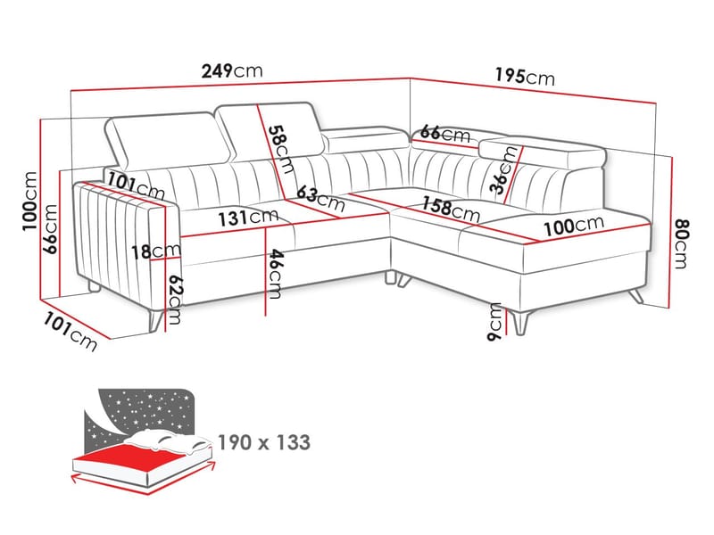Milano 4-sits Bäddsoffa schäslong vänster med förvaring - brun - Möbler - Soffa - Bäddsoffa