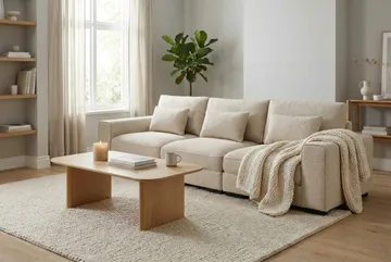 Dubai 3-sits soffa Extra Djup i Chenille - Beige - Möbler - Soffa - Modulsoffor - Komplett modulsoffa