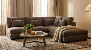 Dubai Schäslongsoffa Vänster Extra Djup i Chenille - Mörkbrun - Möbler - Soffa - Modulsoffor - Komplett modulsoffa
