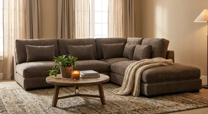Dubai Schäslongsoffa Vänster Extra Djup i Chenille - Mörkbrun - Möbler - Soffa - Modulsoffor - Komplett modulsoffa