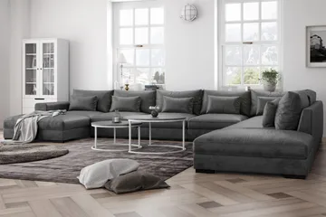 Dubai Stor U-modulsoffa Large med Divan Höger Sammet Extra Djup - Mörkgrå - Möbler - Soffa - Modulsoffor - Komplett modulsoffa