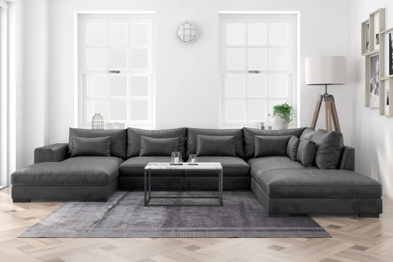 Dubai Stor U Soffa modul med Divan Vänster Sammet Extra djup - Mörkgrå - Möbler - Soffa - Modulsoffor - Komplett modulsoffa