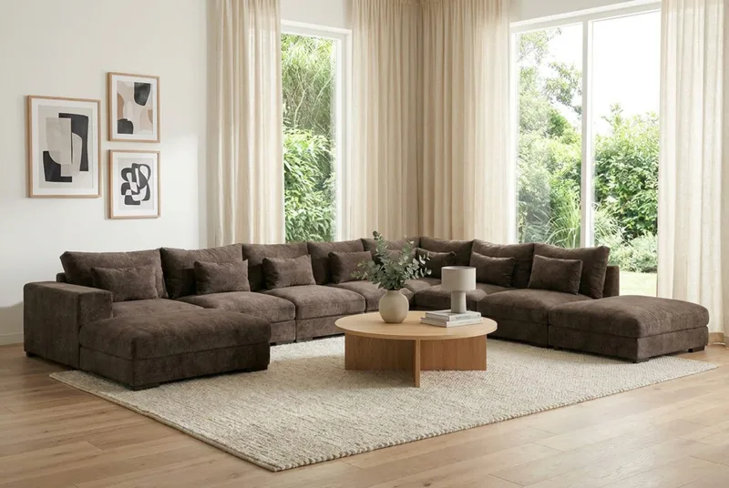 Dubai U-modulsoffa Large med Divan Vänster Extra Djup i Chenille - Mörkbrun - Möbler - Soffa - Modulsoffor - Komplett modulsoffa