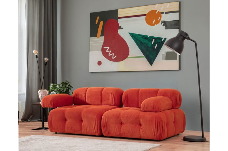 Belgin Bubblig divansoffa 2-sits med utfällbara armstöd och ryggstöd - Röd Manchester - Möbler - Soffa - Modulsoffor - Komplett modulsoffa