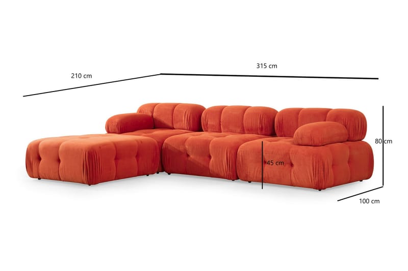 Belgin Bubblig Divansoffa 3-sits med utfällbara armstöd och ryggstöd - Röd - Möbler - Soffa - Modulsoffor - Komplett modulsoffa