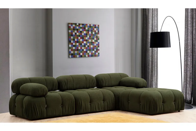 Belgin Mittmodul / Fåtölj 95 cm med fast ryggstöd och repdetaljer - Grön - Möbler - Soffa - Modulsoffor - Mittmodul