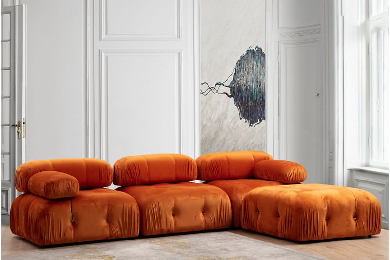 Belgin Mittmodul / Fåtölj 95 cm med fast ryggstöd och repdetaljer - Orange - Möbler - Soffa - Modulsoffor - Mittmodul