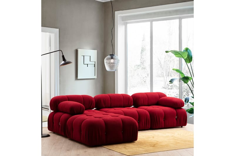 Belgin Mittmodul / Fåtölj 95 cm med fast ryggstöd och repdetaljer - Röd - Möbler - Soffa - Modulsoffor - Mittmodul