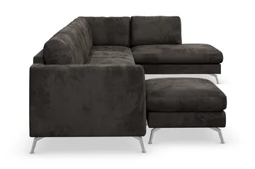 Ocean Lyx 6-sits Högervänd U-formad Soffa med Divan och Schäslong + Fotpall i Sammet - Mörkgrå - Möbler - Soffa - U-soffa