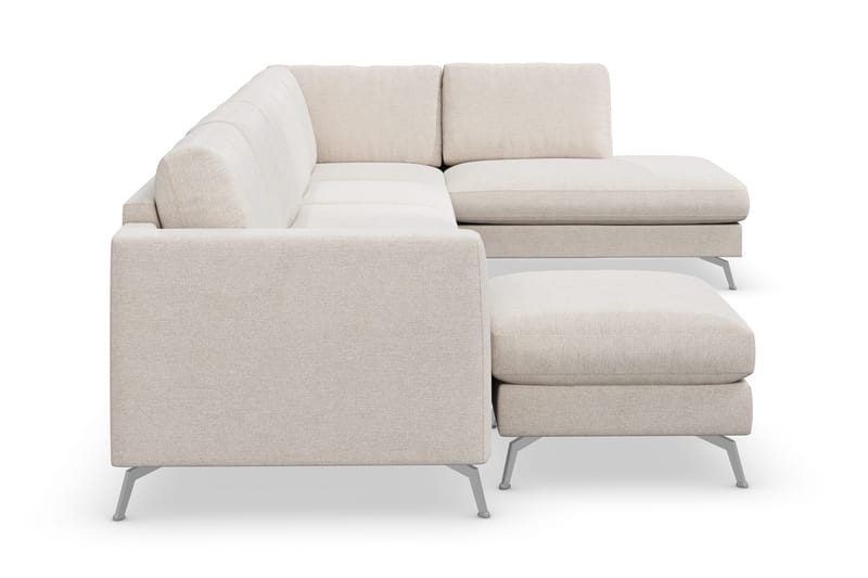 Ocean Lyx 6-sits Högervänd U-formad Soffa med Divan och Schäslong + Fotpall i Tyg - Beige - Möbler - Soffa - U-soffa