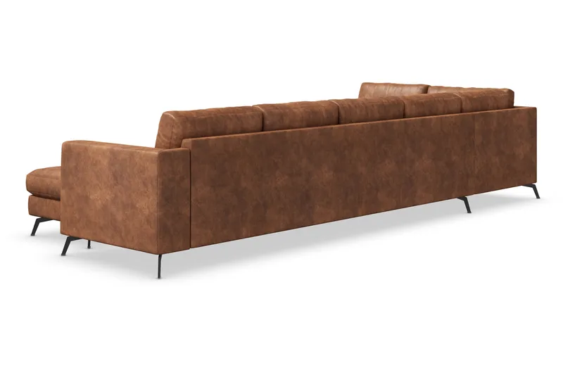 Ocean Lyx 6-sits Vänstervänd U-formad Soffa med Divan och Schäslong + Fotpall i Konstläder - Brun - Möbler - Soffa - U-soffa