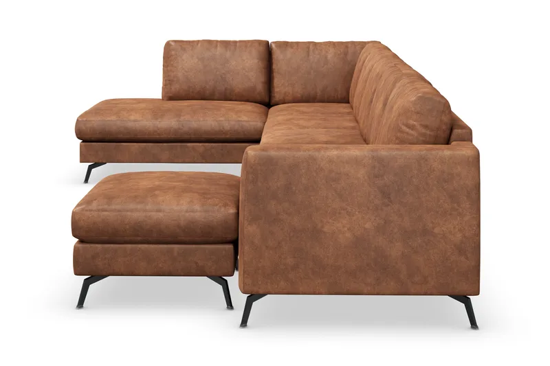 Ocean Lyx 6-sits Vänstervänd U-formad Soffa med Divan och Schäslong + Fotpall i Konstläder - Brun - Möbler - Soffa - U-soffa