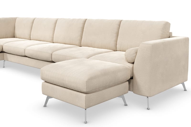 Ocean Lyx 6-sits Vänstervänd U-formad Soffa med Divan och Schäslong + Fotpall i Sammet - Beige - Möbler - Soffa - U-soffa
