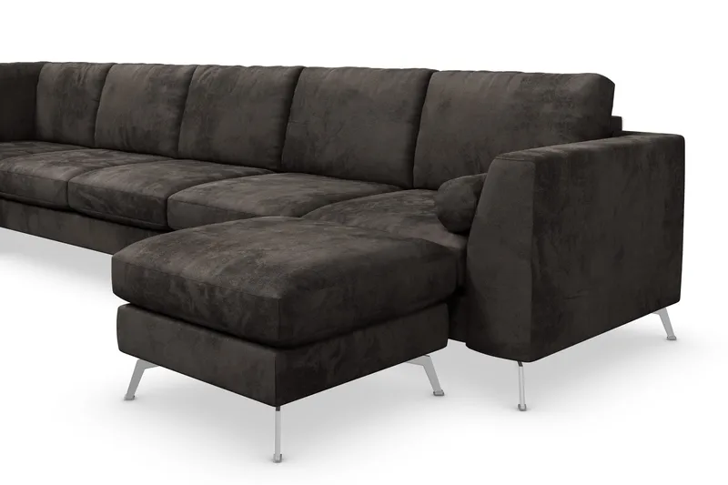 Ocean Lyx 6-sits Vänstervänd U-formad Soffa med Divan och Schäslong + Fotpall i Sammet - Mörkgrå - Möbler - Soffa - U-soffa