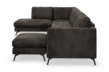 Ocean Lyx 6-sits Vänstervänd U-formad Soffa med Divan och Schäslong + Fotpall i Sammet - Mörkgrå - Möbler - Soffa - U-soffa