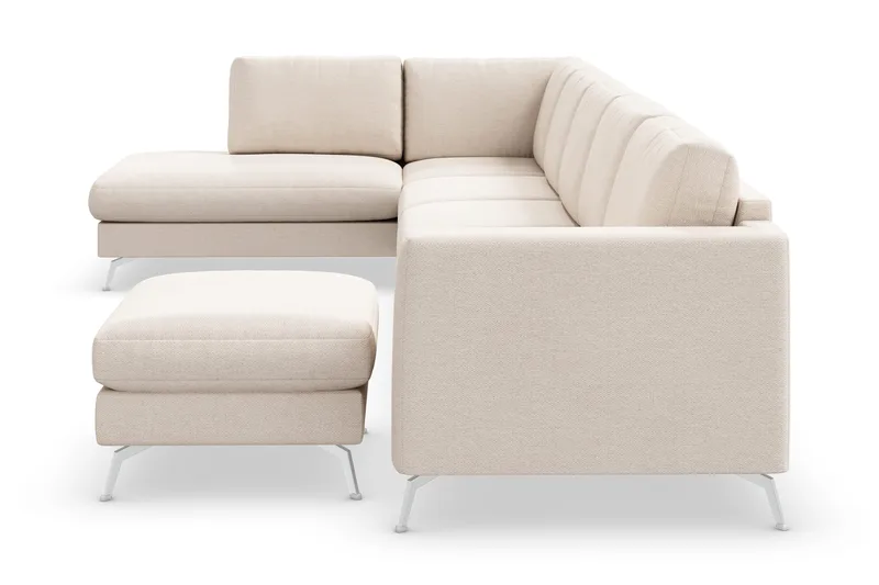 Ocean Lyx 6-sits Vänstervänd U-formad Soffa med Divan och Schäslong + Fotpall i Tyg - Beige - Möbler - Soffa - U-soffa