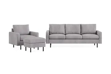 Peppe Soffgrupp 3-sits Soffa + Fåtölj + Fotpall i Manchester - Grå - Möbler - Soffa - Soffgrupp