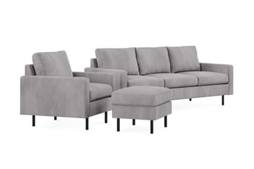 Peppe Soffgrupp 3-sits Soffa + Fåtölj + Fotpall i Manchester - Grå - Möbler - Soffa - Soffgrupp