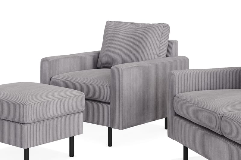 Peppe Soffgrupp 3-sits Soffa + Fåtölj + Fotpall i Manchester - Grå - Möbler - Soffa - Soffgrupp