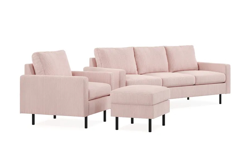 Peppe Soffgrupp 3-sits Soffa + Fåtölj + Fotpall i Manchester - Rosa - Möbler - Soffa - Soffgrupp