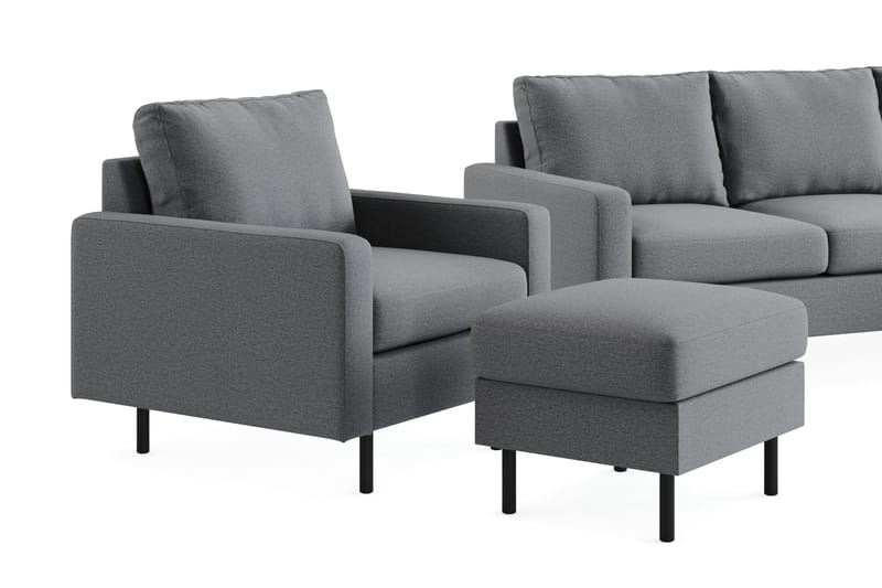 Peppe Soffgrupp 3-sits Soffa + Fåtölj + Fotpall i Tyg - Ljusgrå - Möbler - Soffa - Soffgrupp