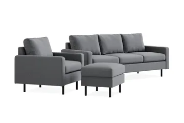 Peppe Soffgrupp 3-sits Soffa + Fåtölj + Fotpall i Tyg - Ljusgrå - Möbler - Soffa - Soffgrupp