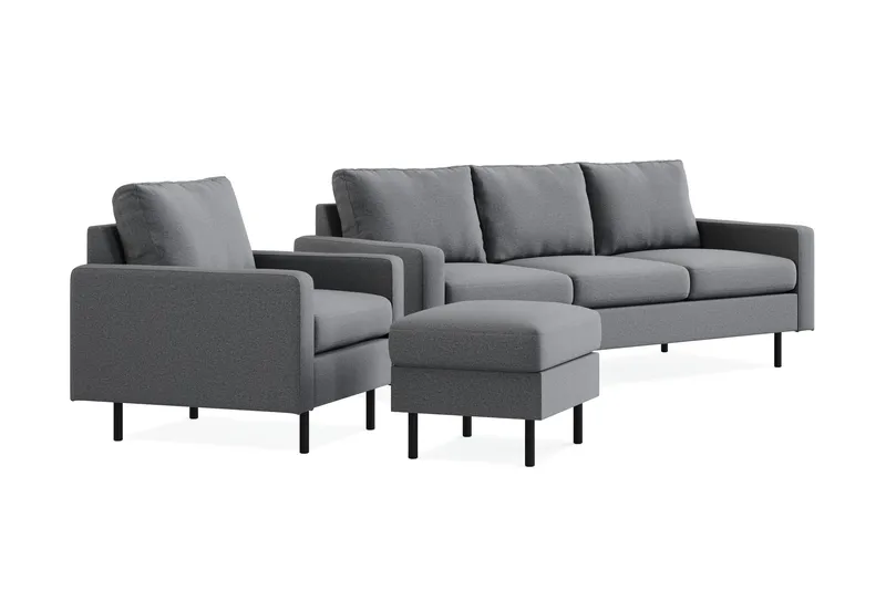 Peppe Soffgrupp 3-sits Soffa + Fåtölj + Fotpall i Tyg - Ljusgrå - Möbler - Soffa - Soffgrupp