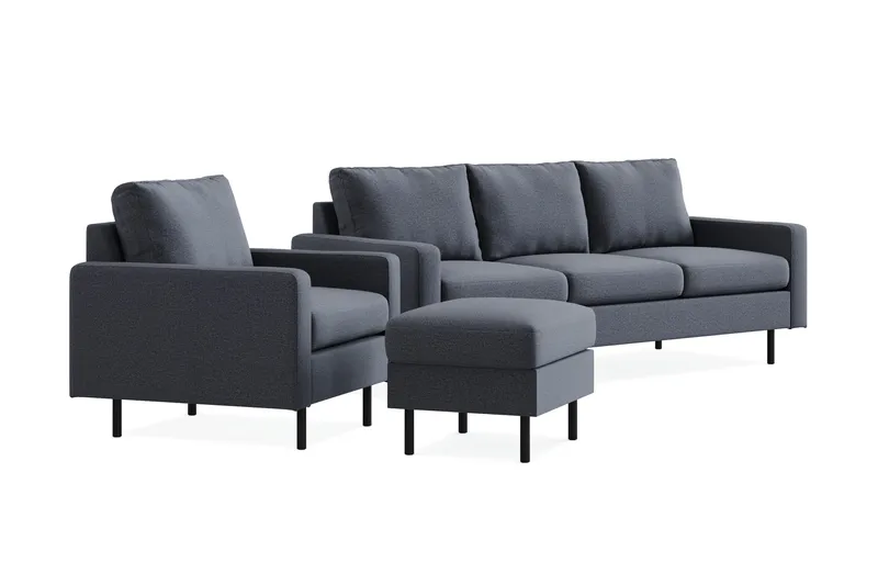 Peppe Soffgrupp 3-sits Soffa + Fåtölj + Fotpall i Tyg - Mörkgrå - Möbler - Soffa - Soffgrupp