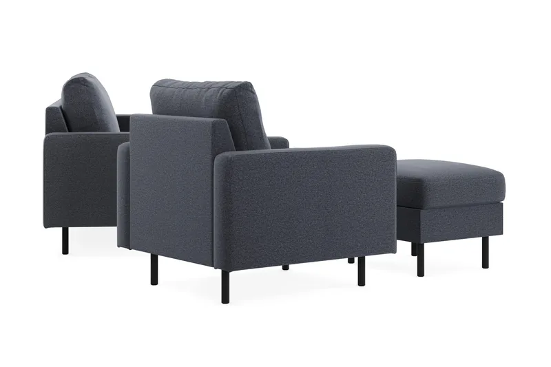 Peppe Soffgrupp 3-sits Soffa + Fåtölj + Fotpall i Tyg - Mörkgrå - Möbler - Soffa - Soffgrupp