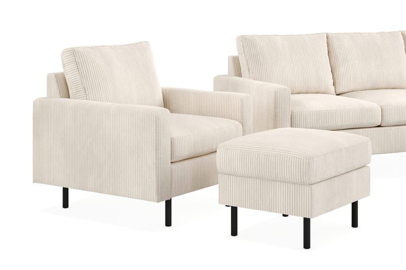 Peppe Soffgrupp 3-sits Vändbar L-formad Divansoffa + Fåtölj + Fotpall i Manchester - Beige - Möbler - Soffa - Soffgrupp