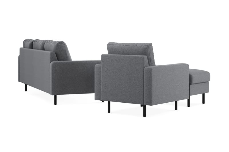 Peppe Soffgrupp 3-sits Vändbar L-formad Divansoffa + Fåtölj + Fotpall i Tyg - Ljusgrå - Möbler - Soffa - Soffgrupp