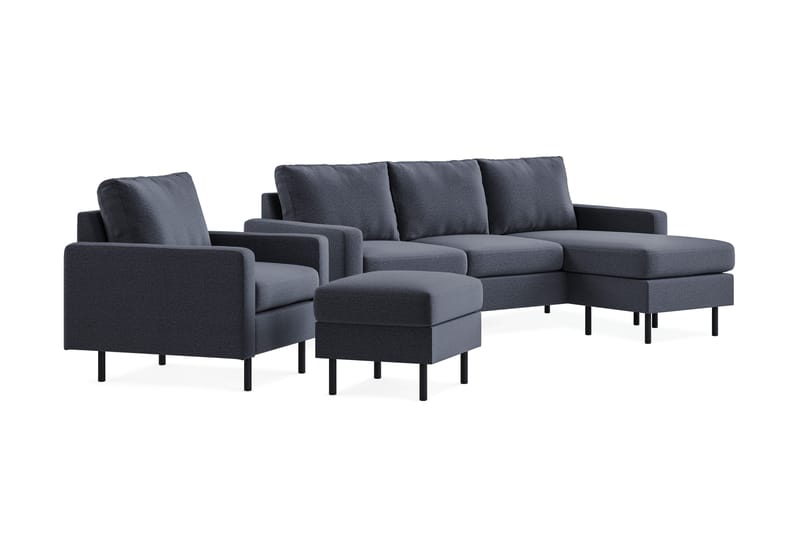 Peppe Soffgrupp 3-sits Vändbar L-formad Divansoffa + Fåtölj + Fotpall i Tyg - Mörkgrå - Möbler - Soffa - Soffgrupp