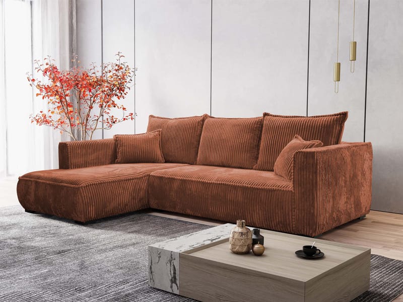 Puente 4-sits Soffa med divan - rostbrun - Möbler - Soffa - Divansoffor & schäslongsoffa