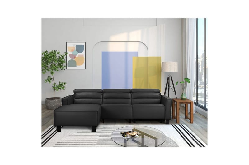 Reclinersoffa med hörn Loft24 Carpari Reclinersoffa 3-sits Black Left-faced Artificial leather - Möbler - Soffa - Skinnsoffor