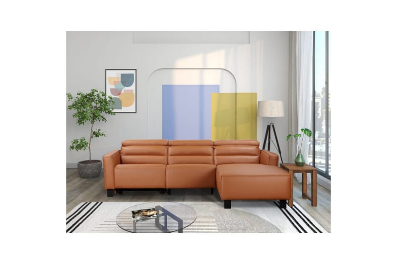 Reclinersoffa med hörn Loft24 Carpari Reclinersoffa 3-sits Brown Right-faced Artificial leather - Möbler - Soffa - Skinnsoffor