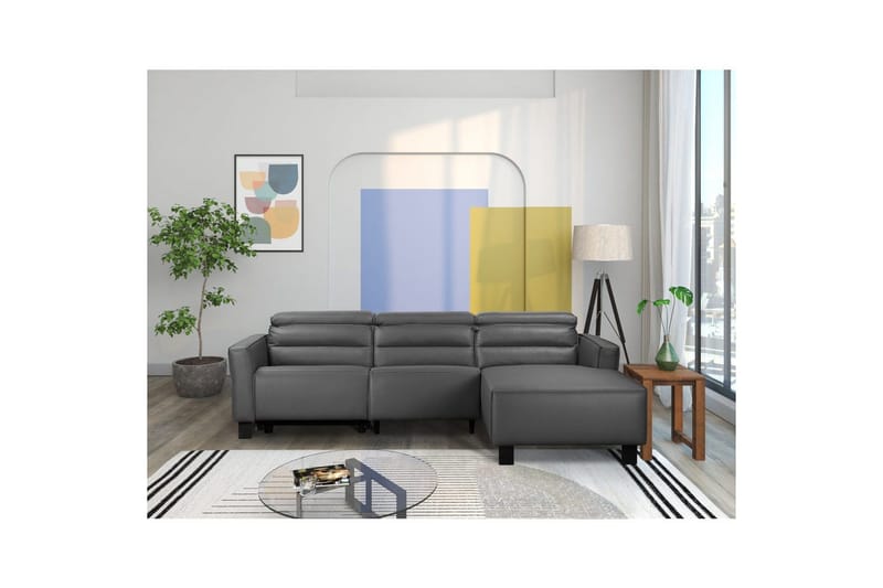 Reclinersoffa med hörn Loft24 Hörnsoffa Loft24 Carpari med manuell recliner Grey Right-faced Artificial leather - Möbler - Soffa - Skinnsoffor