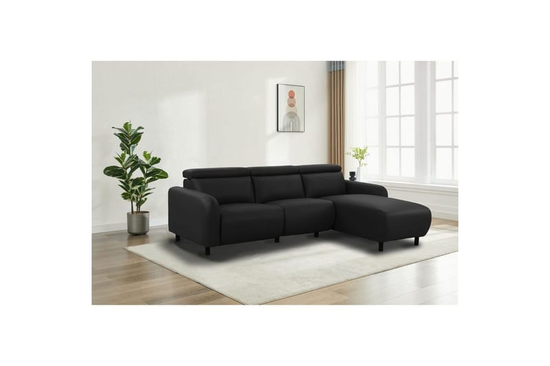 Reclinersoffa med hörn Loft24 Skaane Reclinersoffa 3-sits Black1 Artificial leather - Möbler - Soffa - Skinnsoffor