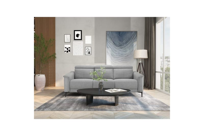 Reclinersoffa utan hörn Loft24 3-sitssoffa Lund Cognac Ljusgrå - Möbler - Soffa - 3 sits soffa