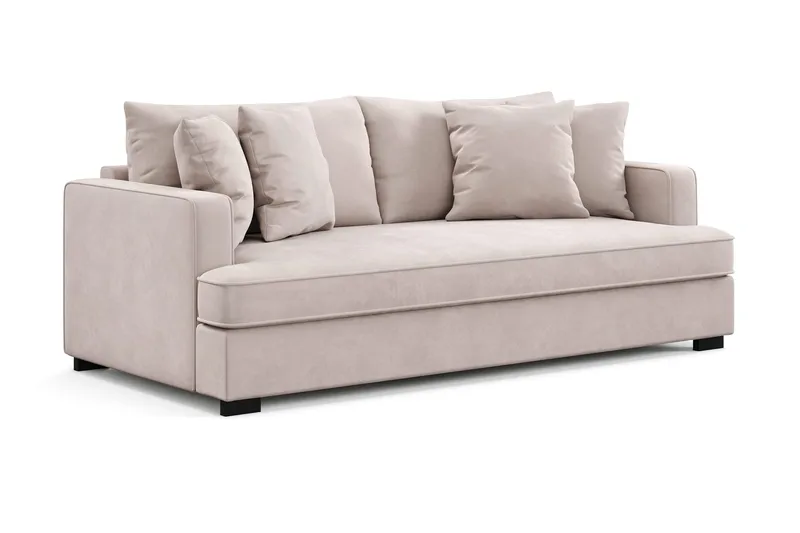 Rossita 3-sits Djup Sammetsoffa med hel dyna - Beige - Möbler - Soffa - Sammetssoffa