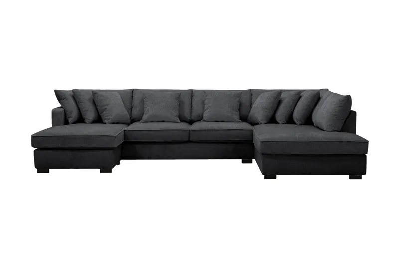 Rossita 5-sits Högervänd U-formad Djup Soffa med Divan och Schäslong i Chenille, Trenza 01, Svart Chenille