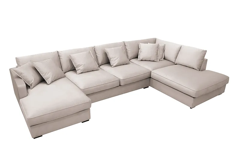 Rossita Lyx 5-sits Högervänd U-formad Extra djup Soffa med Divan och Schäslong i Sammet - Beige - Möbler - Soffa - U-soffa