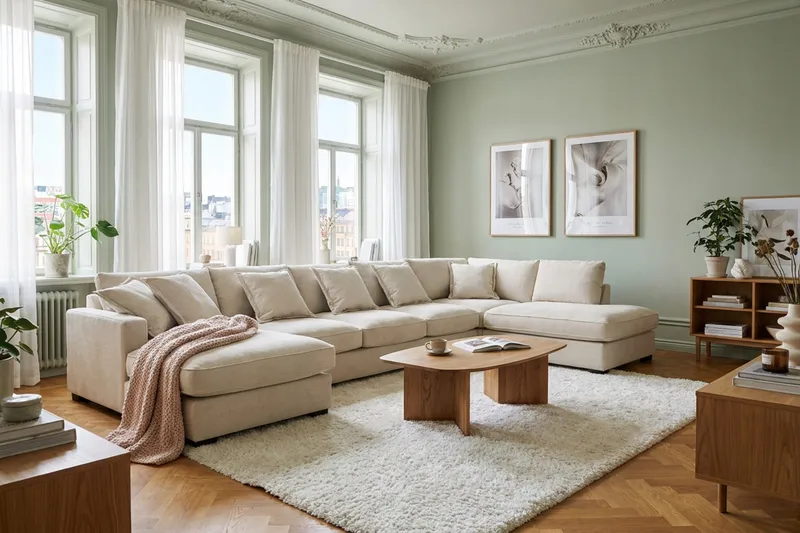 Rossita Lyx 6-sits Högervänd U-formad Extra djup Soffa med Divan och Schäslong i Chenille - Beige - Möbler - Soffa - U-soffa