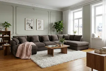 Rossita Lyx 6-sits Högervänd U-formad Extra djup Soffa med Divan och Schäslong i Manchester - Mörkgrå - Möbler - Soffa - U-soffa
