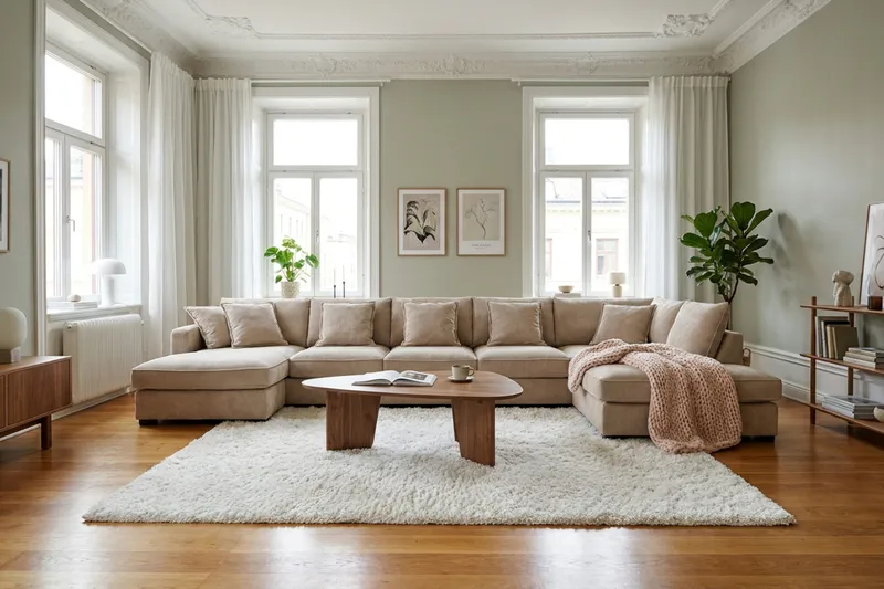 Rossita Lyx 6-sits Högervänd U-formad Extra djup Soffa med Divan och Schäslong i Tyg - Ljusbrun - Möbler - Soffa - U-soffa