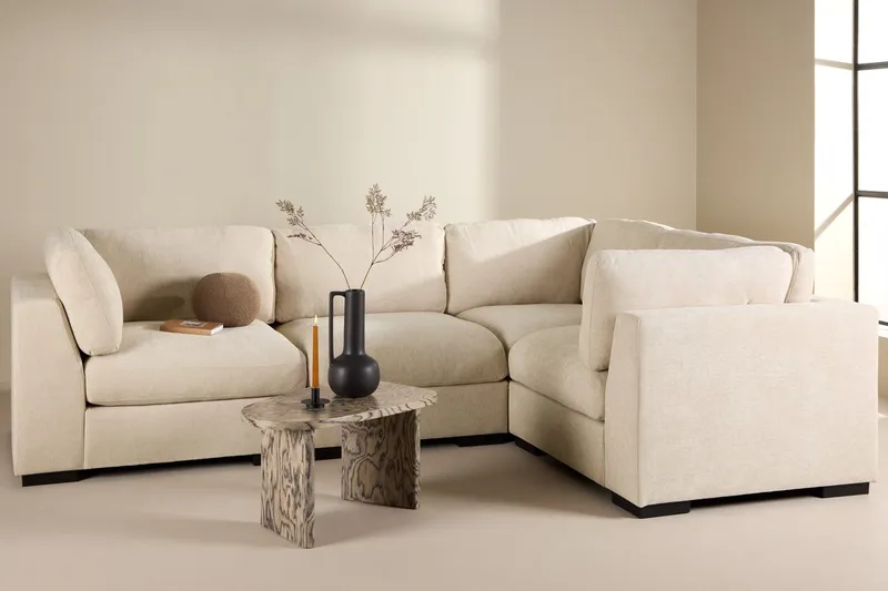 Salerno 4-sits L-formad Hörnsoffa i Tyg, Beige