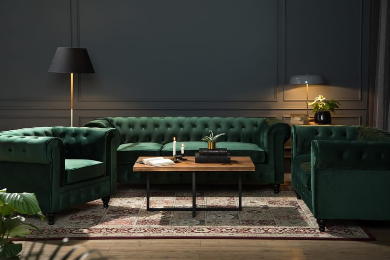 Chesterfield Lyx 3 sits Sammetssoffa - Djup soffa - Grön - Möbler - Soffa - Sammetssoffa