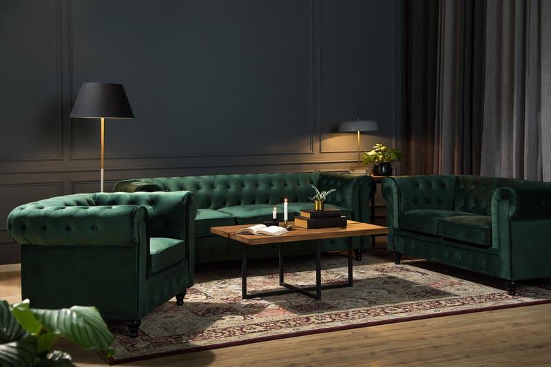 Chesterfield Lyx 3 sits Sammetssoffa - Djup soffa - Grön - Möbler - Soffa - Sammetssoffa