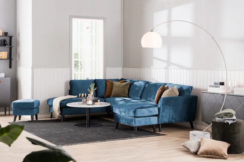 Trend 4-sits Högervänd U-formad Soffa med Divan och Schäslong i Sammet - Blå - Möbler - Soffa - Sammetssoffa