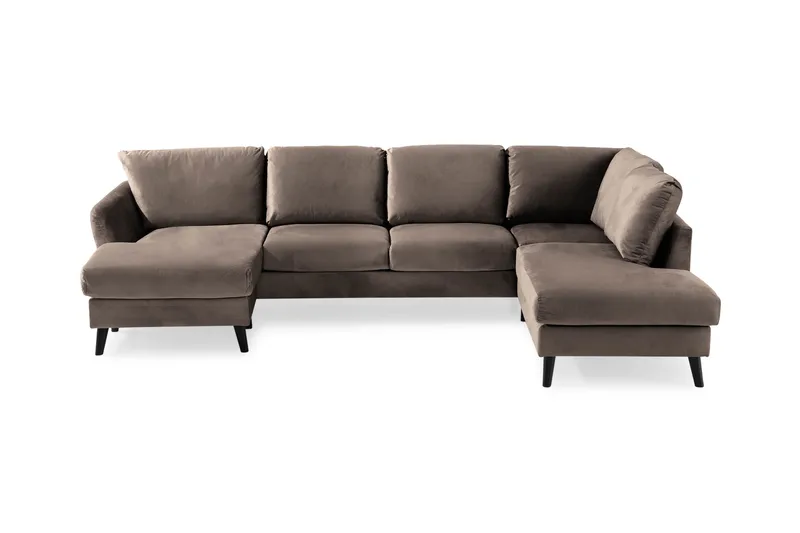 Trend 4-sits Högervänd U-formad Soffa med Divan och Schäslong i Sammet, Brun
