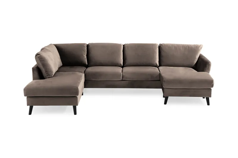 Trend 4-sits Vänstervänd U-formad Soffa med Divan och Schäslong i Sammet, Brun
